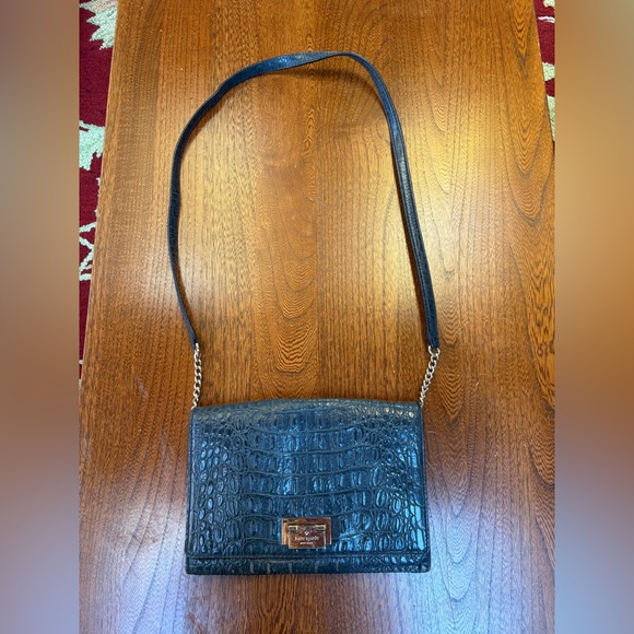 Kate Spade Black Croc Embossed Crossbody Bag Purse - Picture 2 of 11
